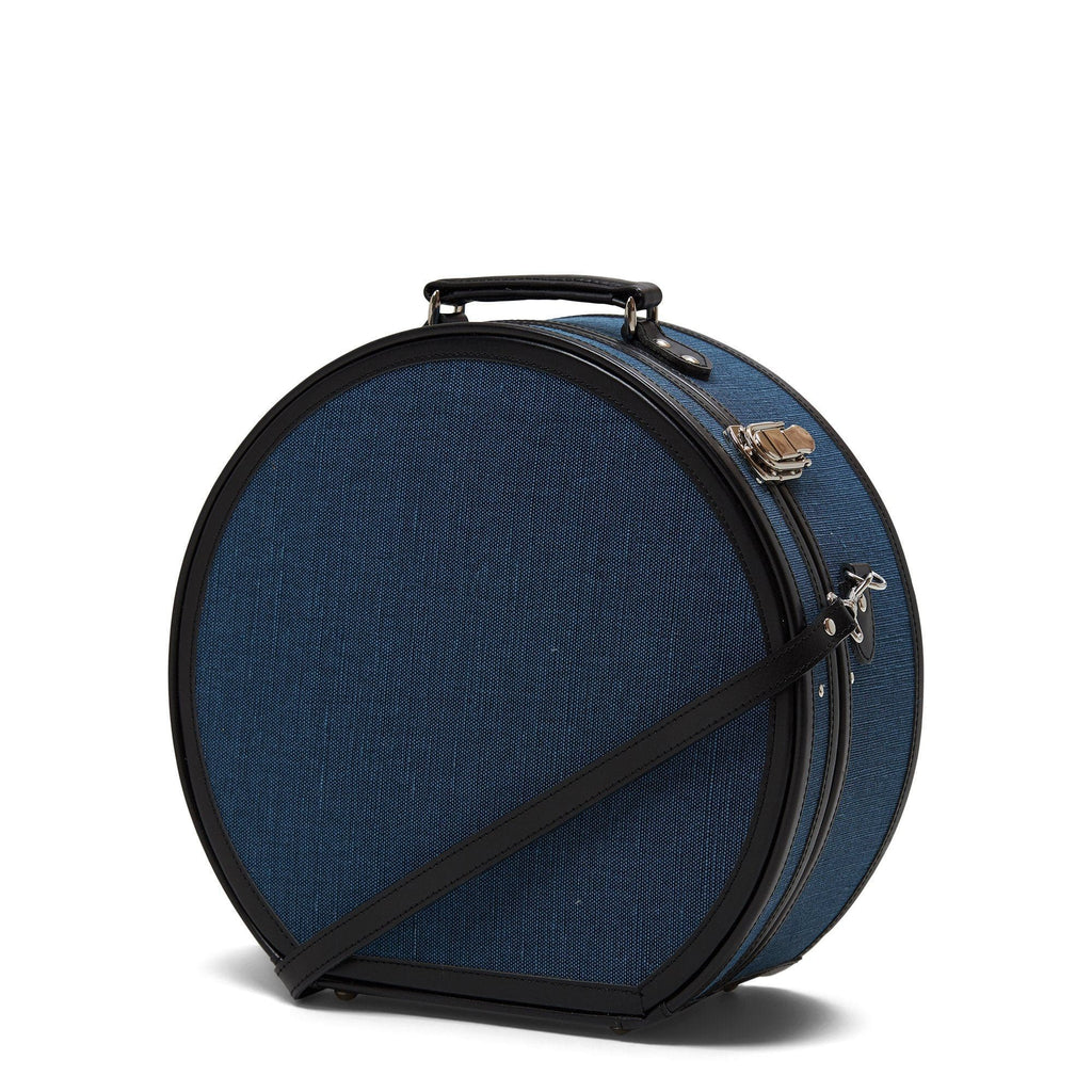 The Large Navy Editor Hatbox Luxury Linen Old Style Hat Box Luggage