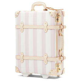 Angled product view of the carry-on Illustrator fibreboard suitcase in pink-stripe