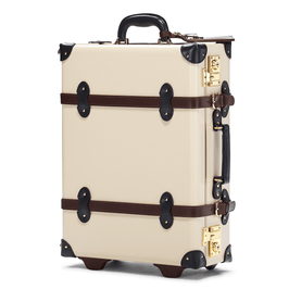 Angled product view of the carry-on Architect leather suitcase in cream