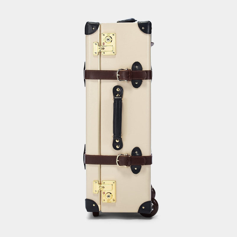 Side product view of the stowaway Architect leather suitcase in cream
