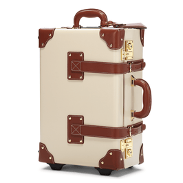 Angled product view of the carry-on Diplomat leather suitcase in cream