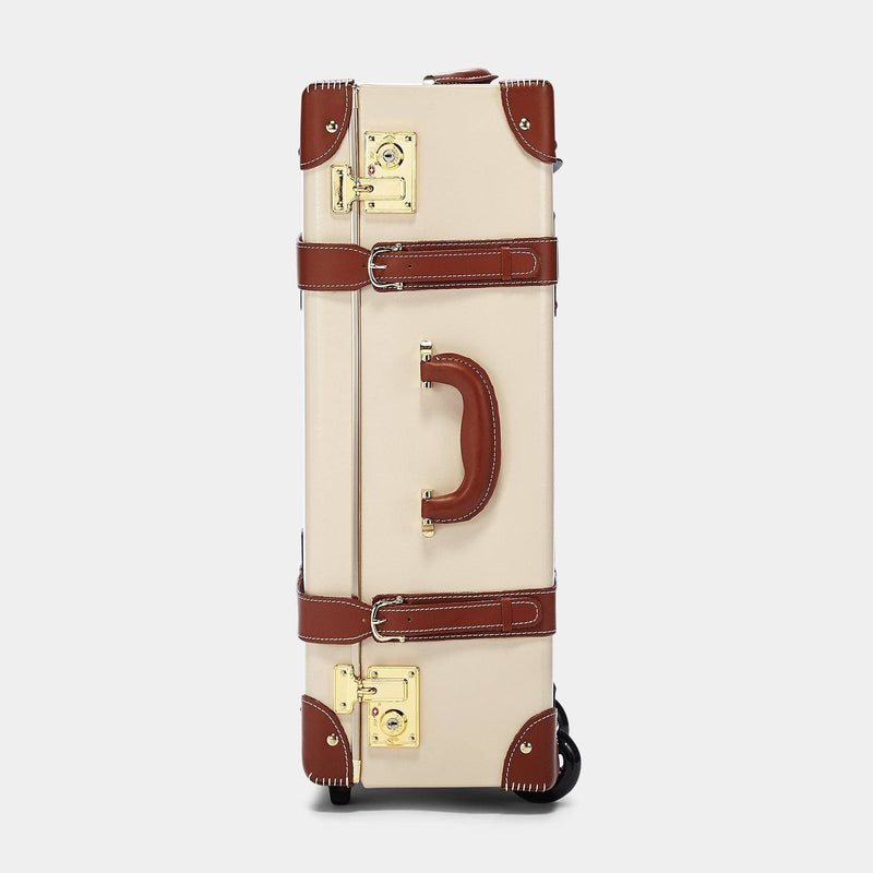 Side product view of the stowaway Diplomat leather suitcase in cream