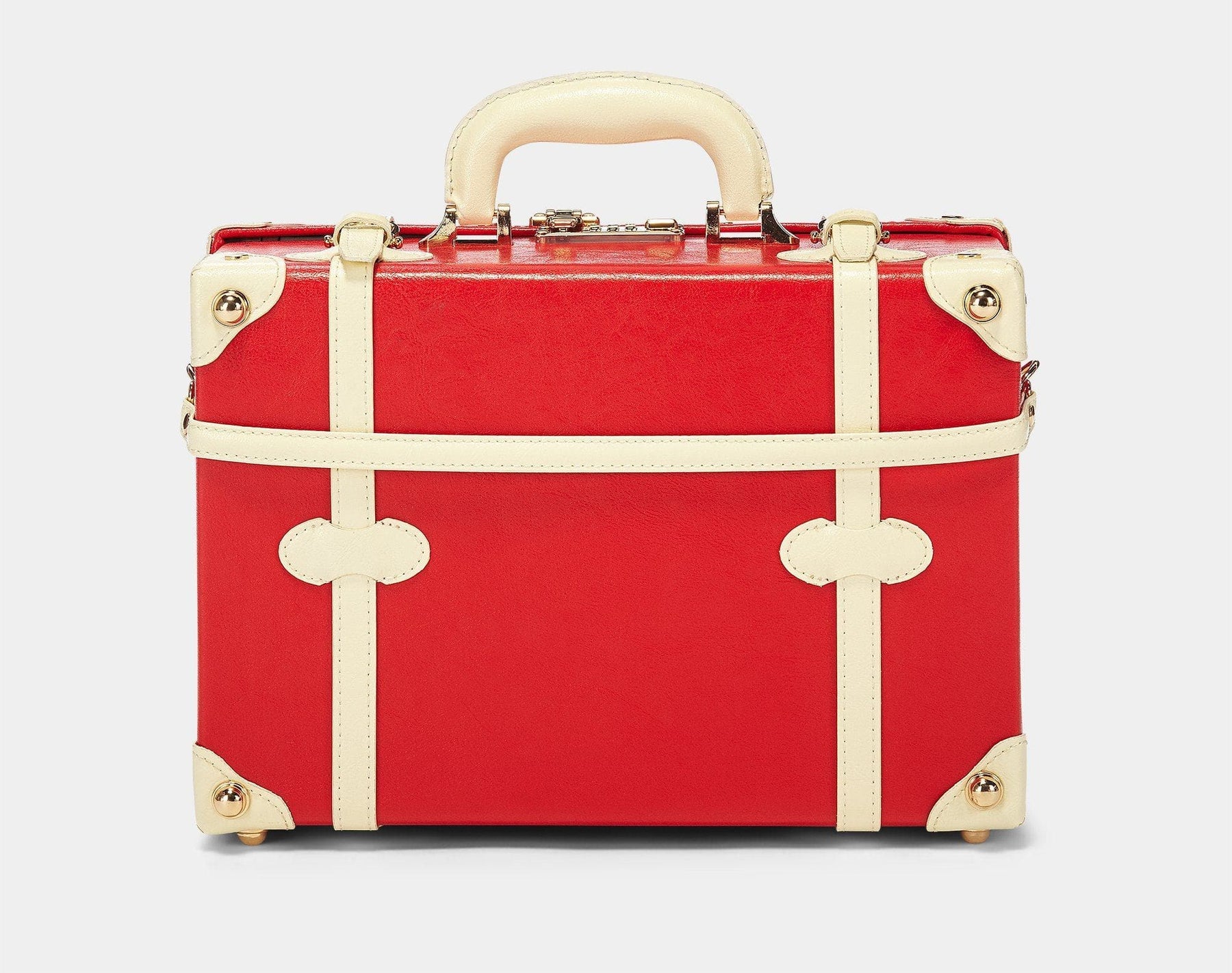 Back product view of the briefcase Entrepreneur vegan leather suitcase in lipstick red with detachable suitcase strap