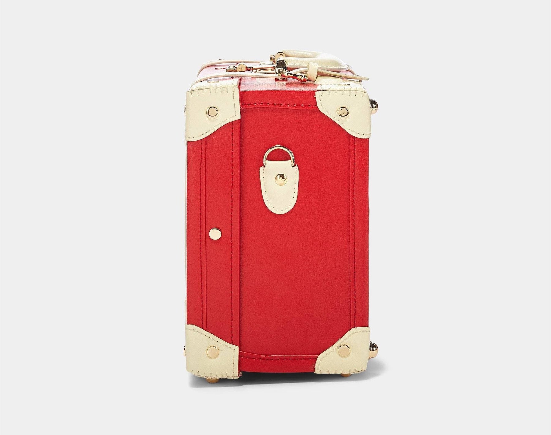 Side product view of the briefcase Entrepreneur vegan leather suitcase in lipstick red
