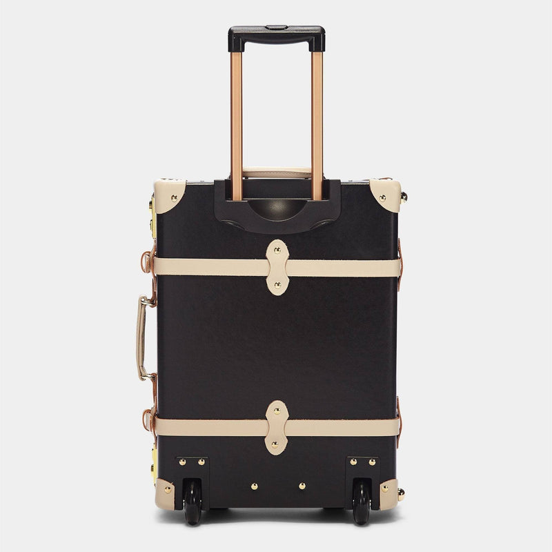 Back product view of the carry-on Starlet fibreboard suitcase in black with raised handle