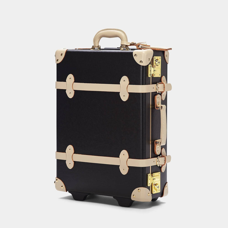 Angled product view of the carry-on Starlet fibreboard suitcase in black