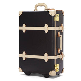 Angled product view of the stowaway Starlet fibreboard suitcase in black