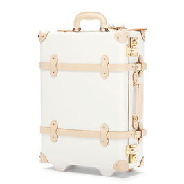 Angled product view of the carry-on Sweetheart fibreboard suitcase in cream