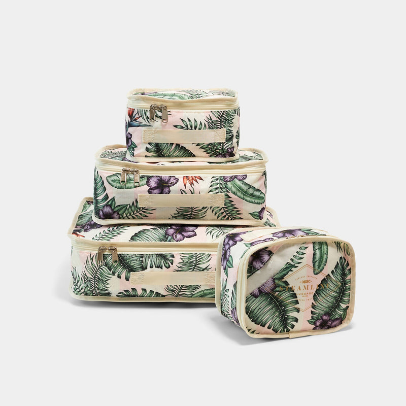 set of four botanic print packing cubes