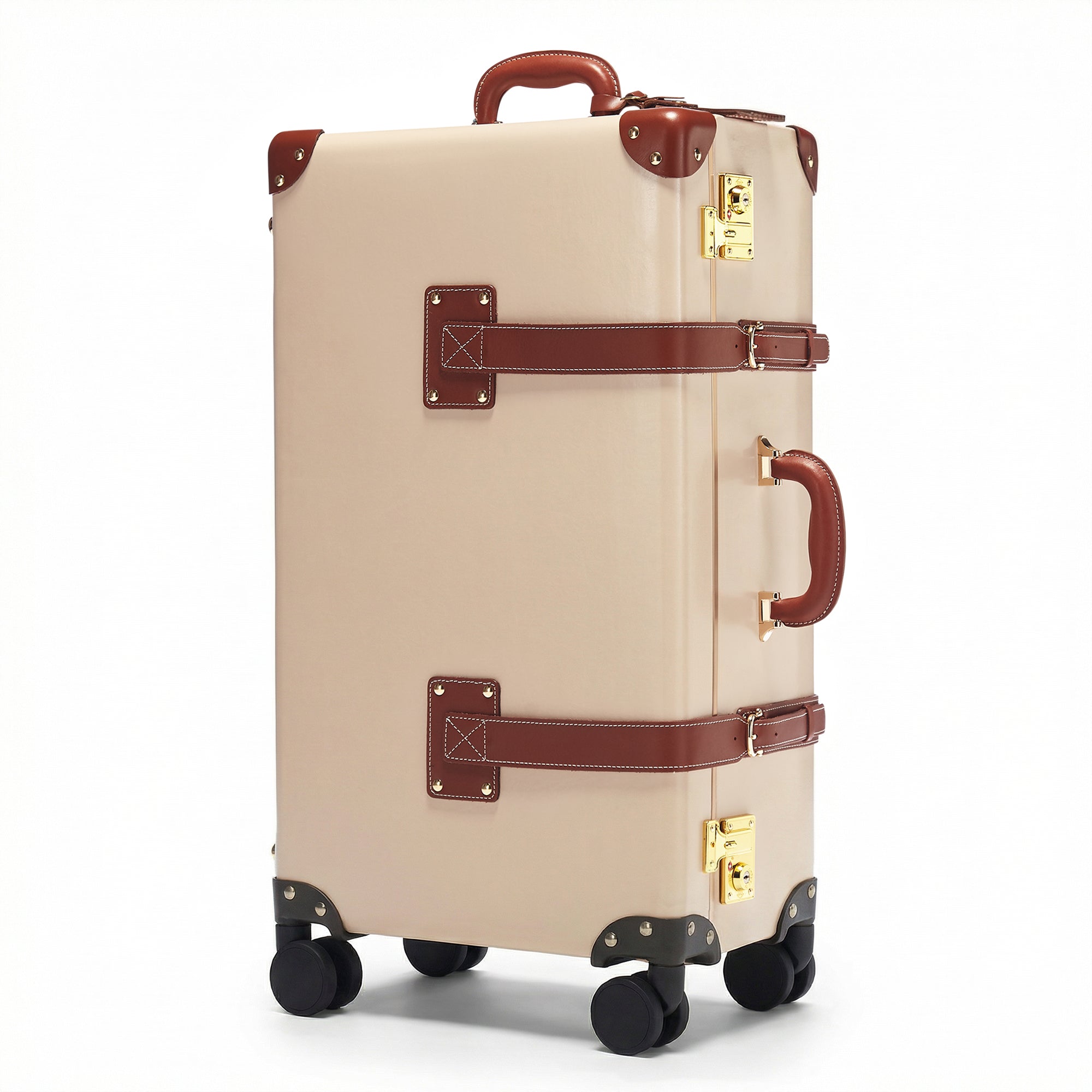 The Diplomat Cream Spinner | Large Tan Check In Men's Designer Luggage
