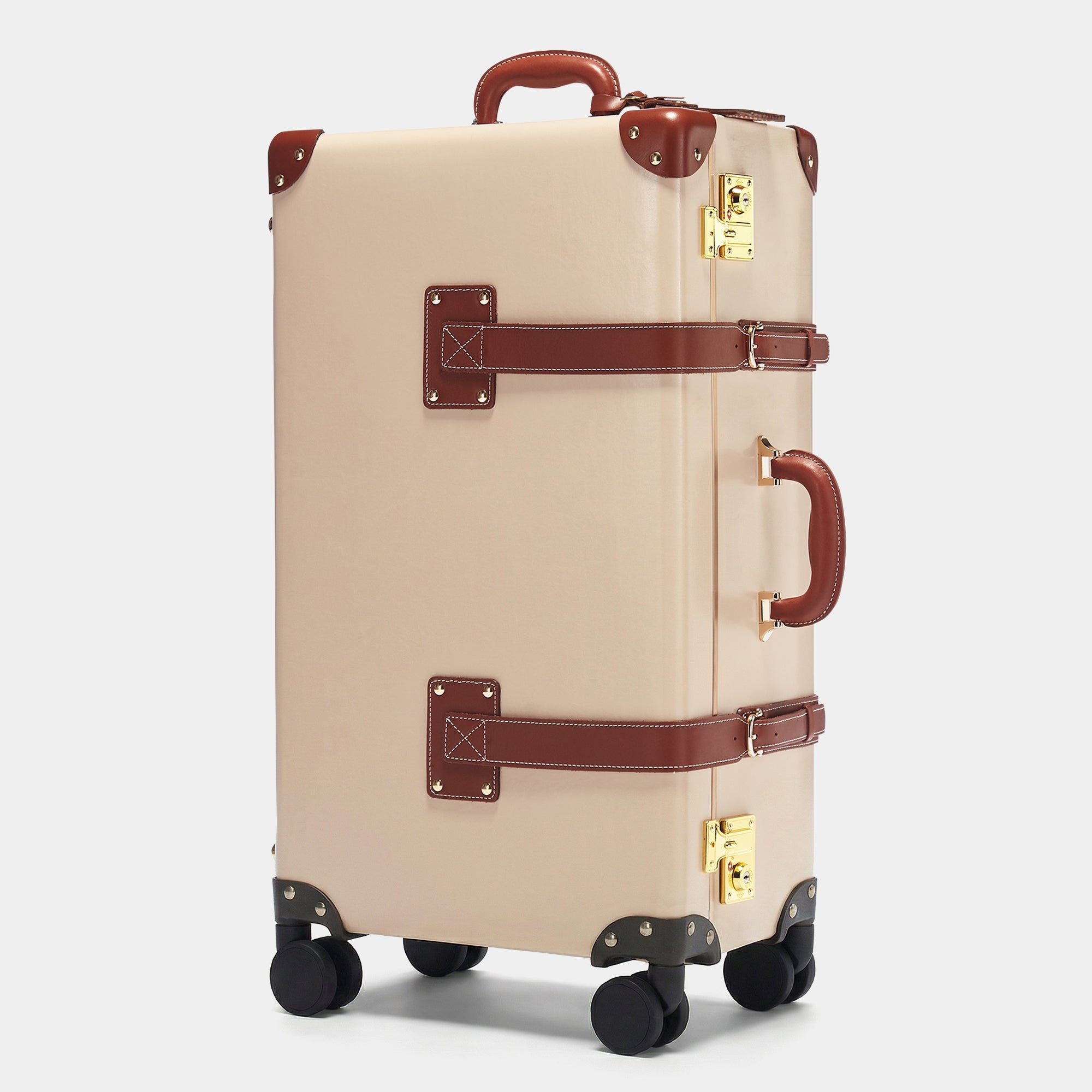 The Diplomat Cream Spinner | Large Tan Check In Men's Designer Luggage