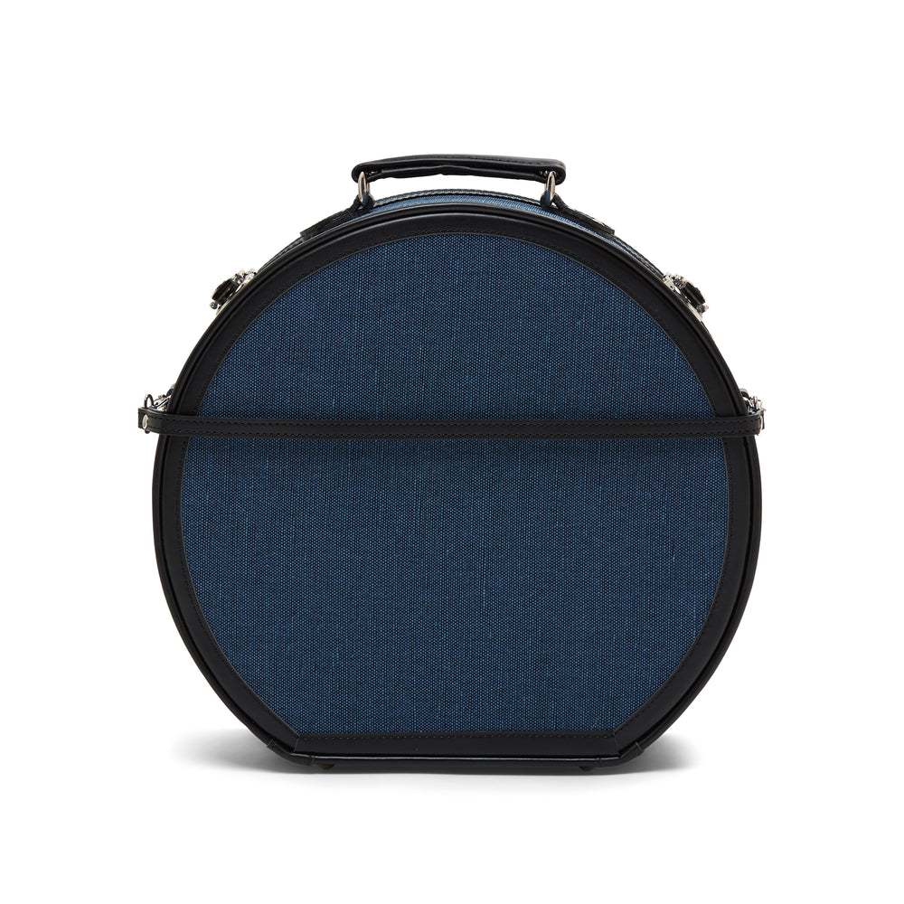 The Large Navy Editor Hatbox Luxury Linen Old Style Hat Box Luggage Steamline Luggage 