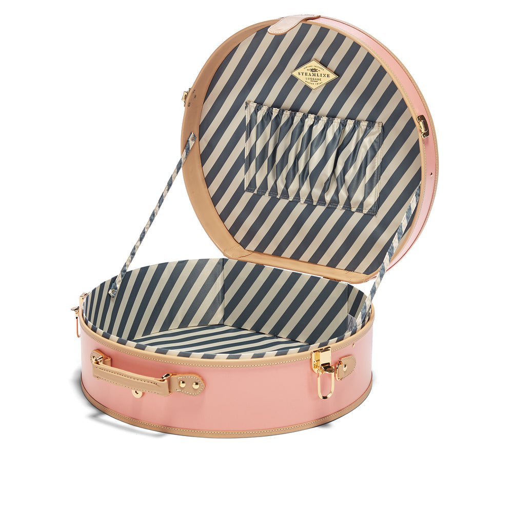 Vanity Hat Box Bag, Carry On Luggage Pink Quilted with Satin Scarf
