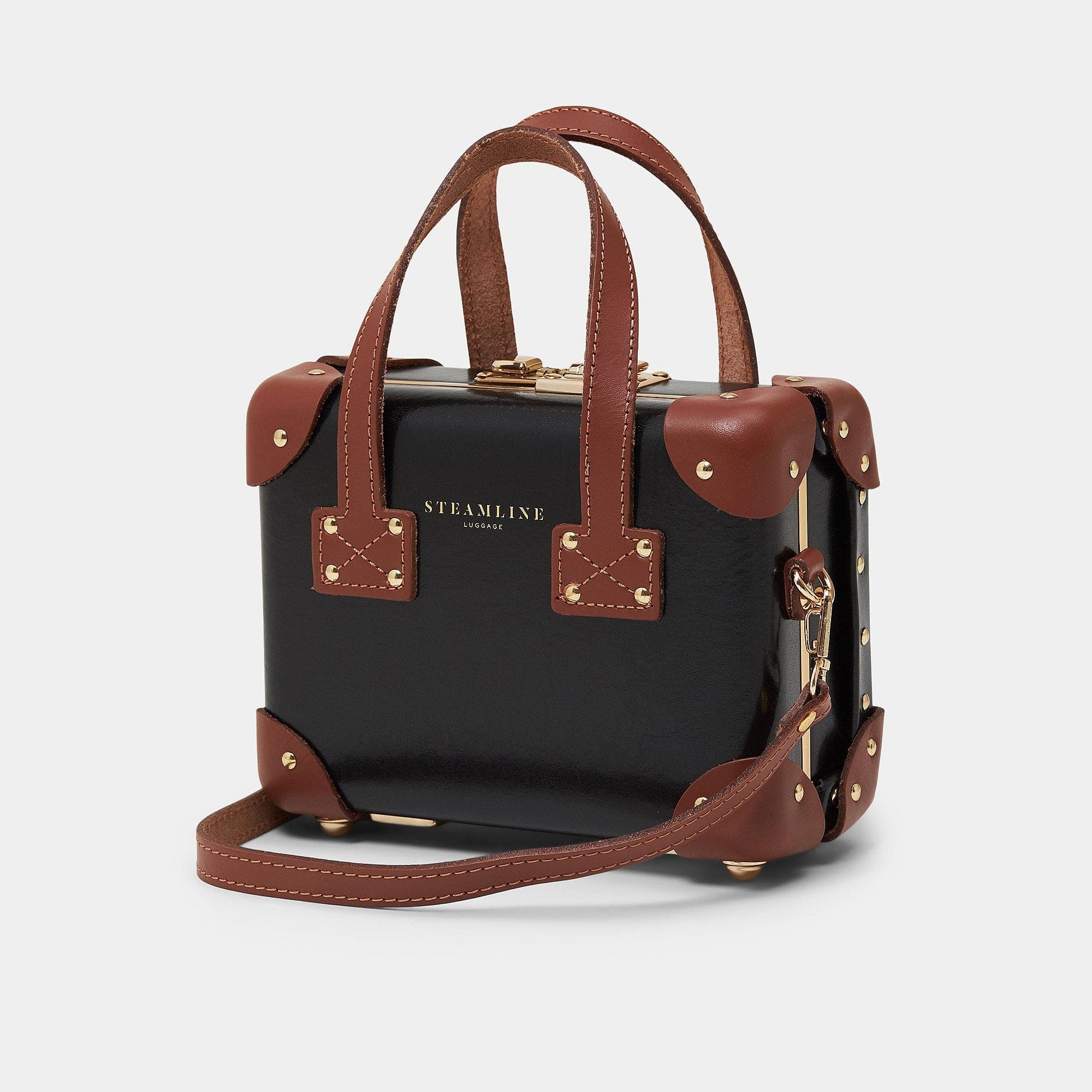 The Diplomat Mini | Black & Brown Vintage Crossbody Bag Trunk Purse