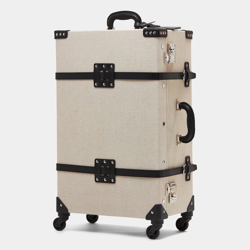 The Editor Check In Spinner in Black Linen Designer Luggage Sets