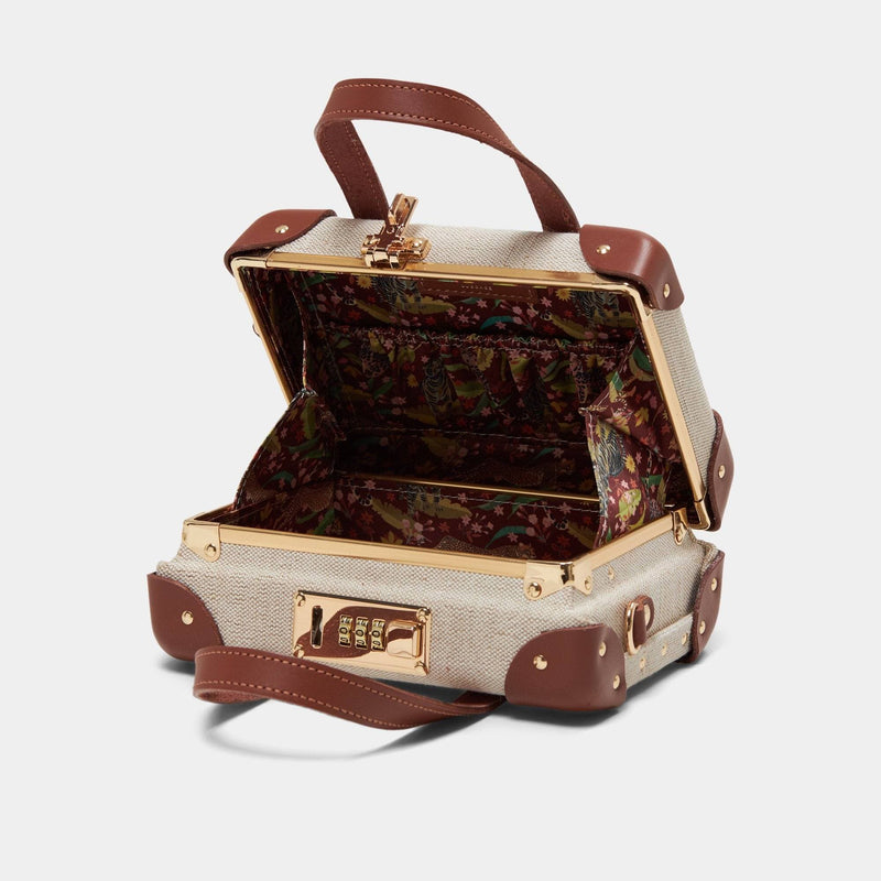 The Editor Mini in Brown Small Vintage Suitcase Trunk Purse in Linen