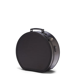 Angled product view of the large hatbox Industrialist fibreboard suitcase in  black 