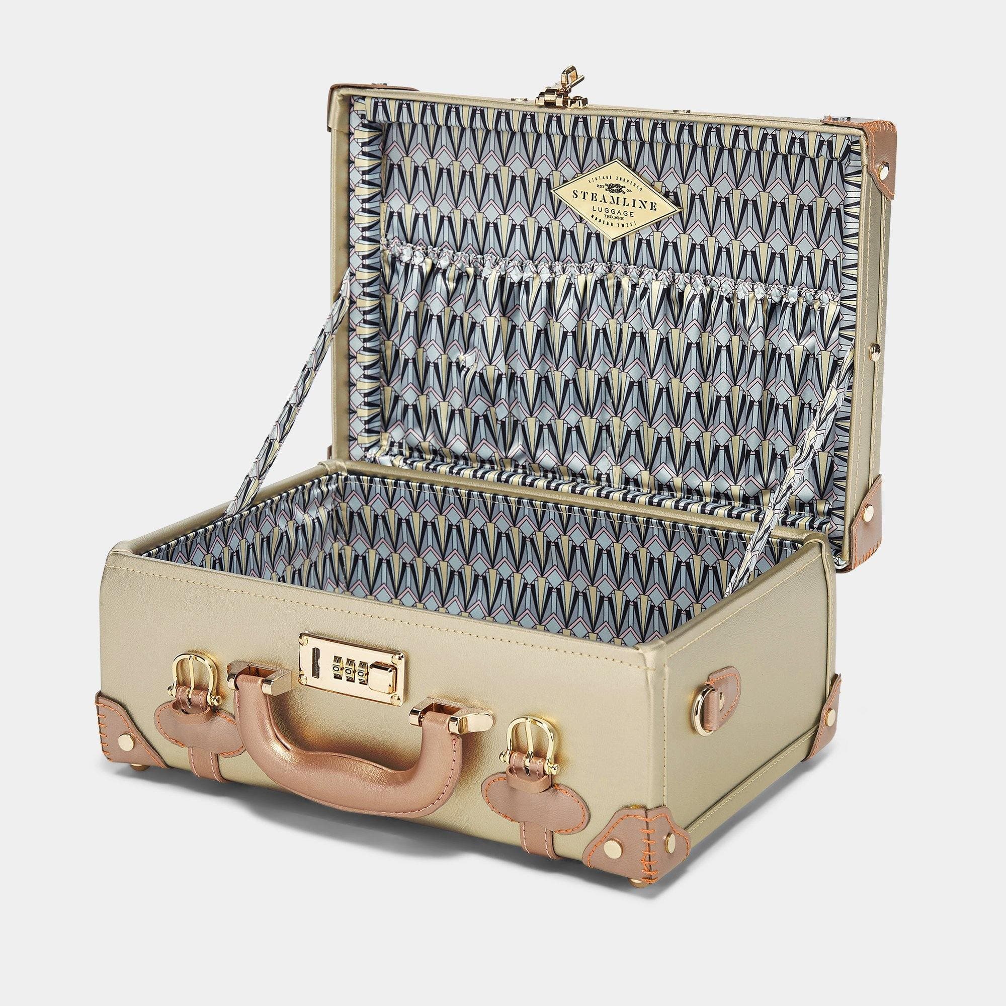 The Alchemist Briefcase Retro Style Steamer Luggage Trunk in Gold