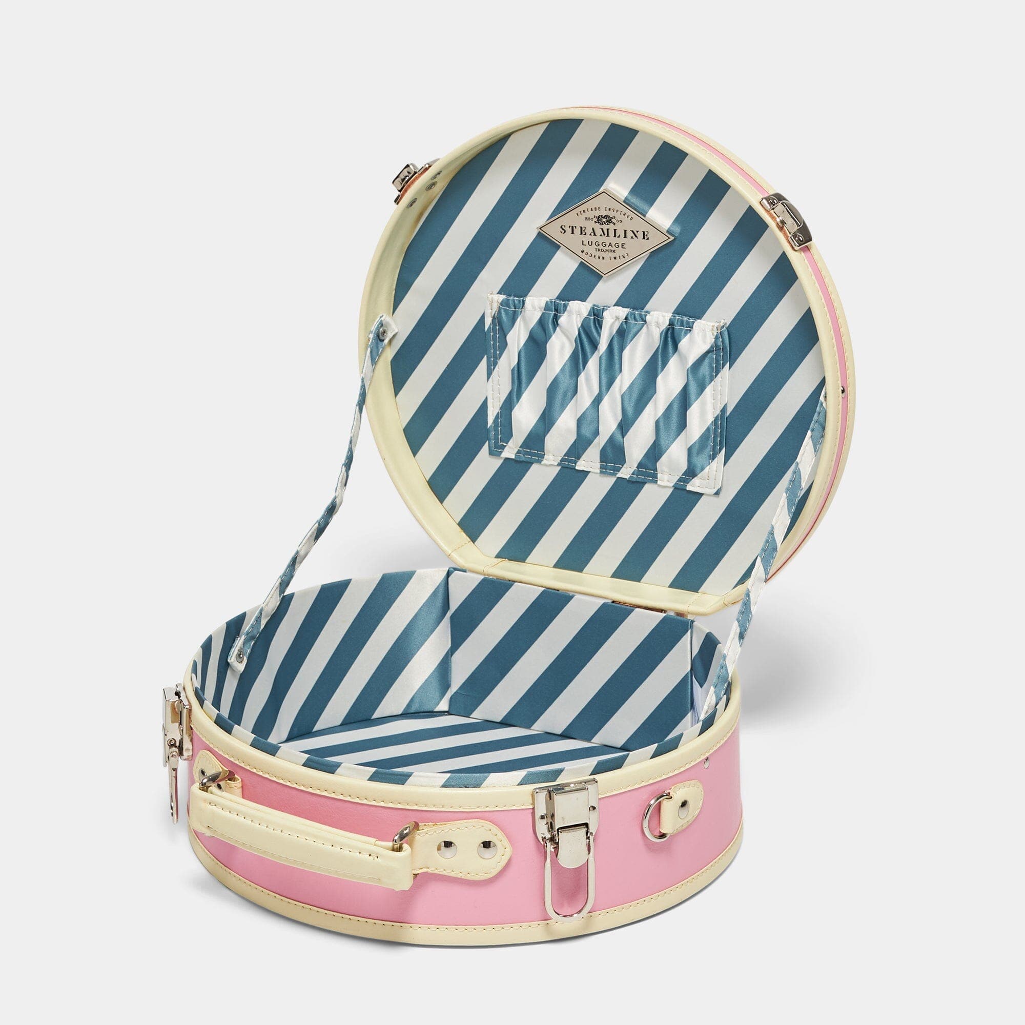 Shop our pink vegan leather smallest Hatbox SteamLine The world s most beautiful luggage